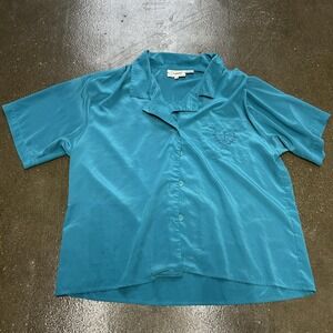 Peters & Ashley Shirt Womens 16 Blue Liquid Silk Embroidered Button Front Top